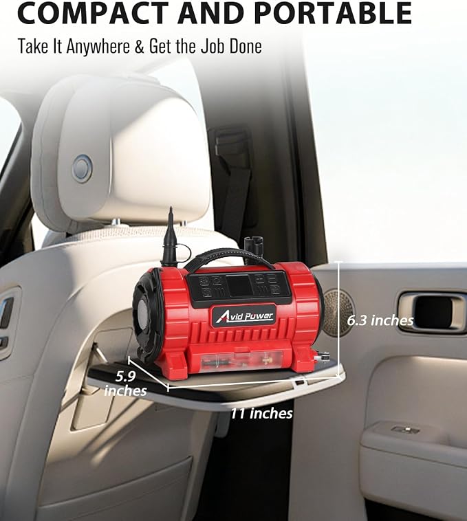 Tire Inflator Portable Air Compressor, 12V DC/110V AC Car Tire Pump with Inflation and Deflation, 5 Preset Modes, Digital LCD Gauge for Car Tires, Bike, and Air Mattress (Dark Red)