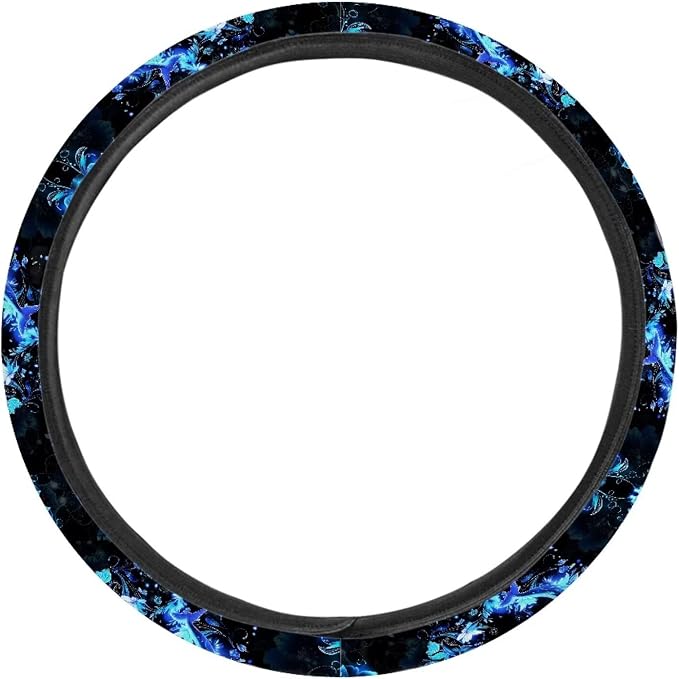 Glow Dolphin Totem Flower Steering Wheel Cover, Universal Fit for 15 Inch Vehicles, Polyester Material, Anti-Slip Car Wheel Protector
