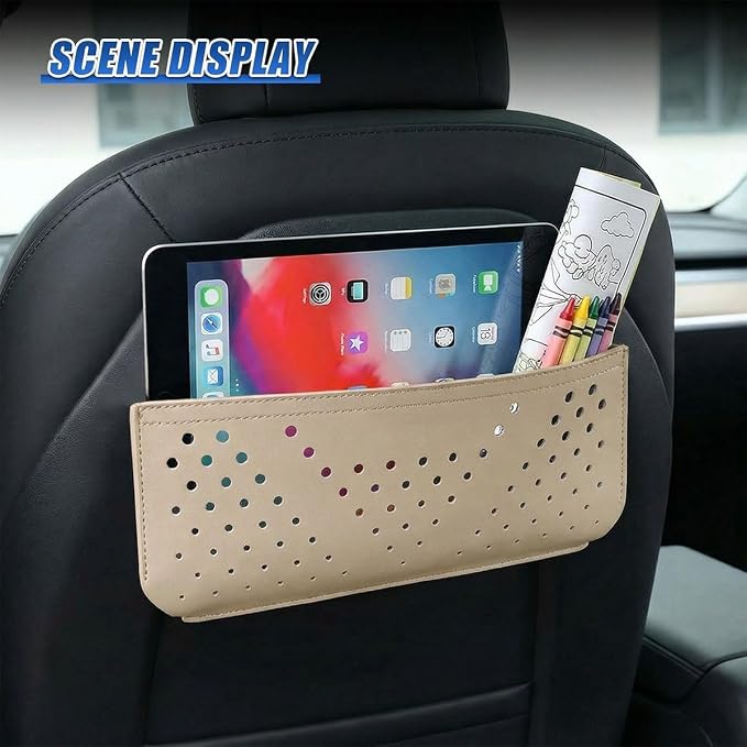 Car Seat Side Pocket Organizer, PU Leather Water-Resistant Car Console Storage Bag, Multifunctional Auto Interior Door Tray Pouch Organizer Accessories for Phone Keys Sunglasses (Beige)