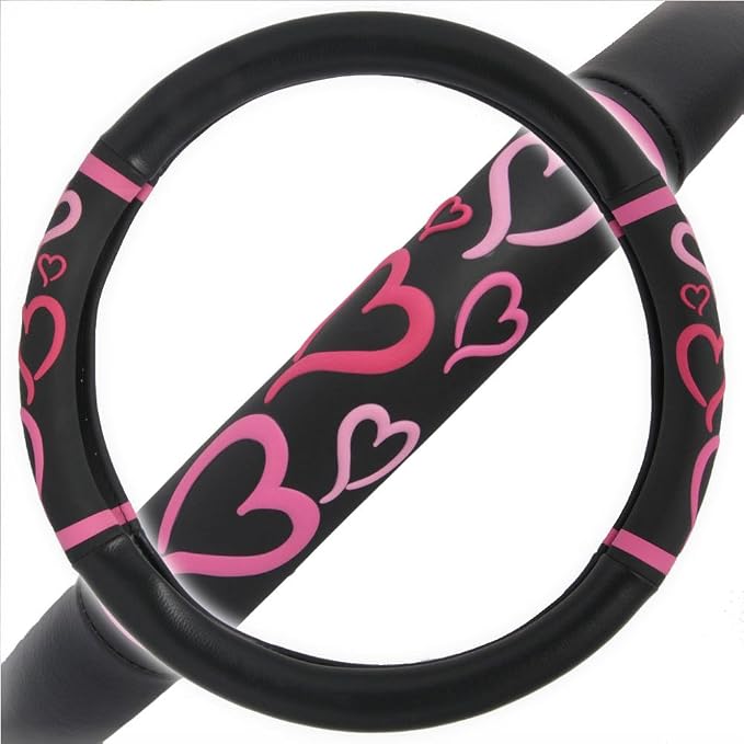 Universal Fit Universal Love Story Steering Wheel Cover - Rubber (Love Story Pink)