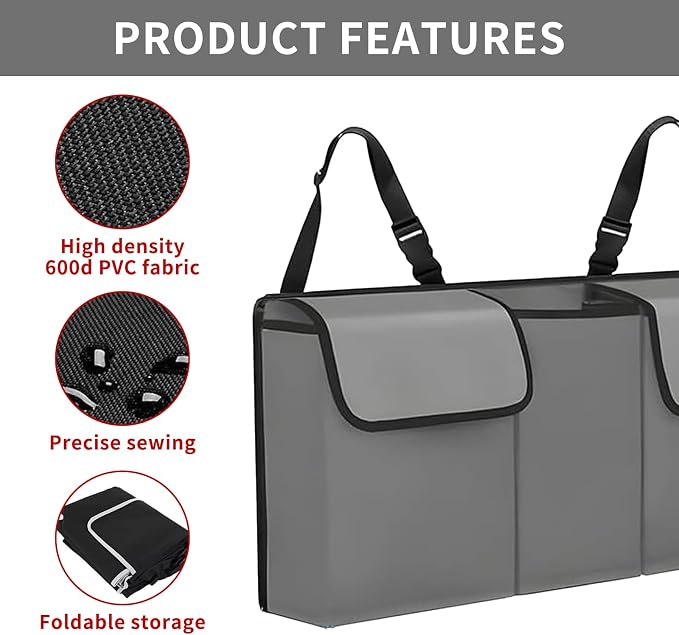 Car Trunk Organizer, Backseat Hanging Large Storage with Adjustable Straps,Waterproof PVC Collapsible Cargo Bag, Car Interior Accessories for Auto SUV MPV (Gray)
