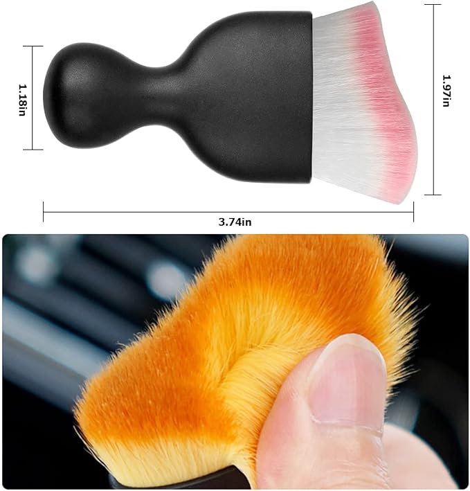 2PCS Car Interior Detailing Brush with Dust Cover, Auto Soft Hair Cleaning Brushes, Scratch Free Curved Dirt Collectors, for Vehicle Dashboard Air Conditioner Vents Leather (White/Pink/2PCS)