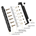 Power Distribution Block Bus Bar, 6 x 3/8" Posts, 10 x #8 Screws Terminals, Max 48V 250A (Pair, Red & Black)