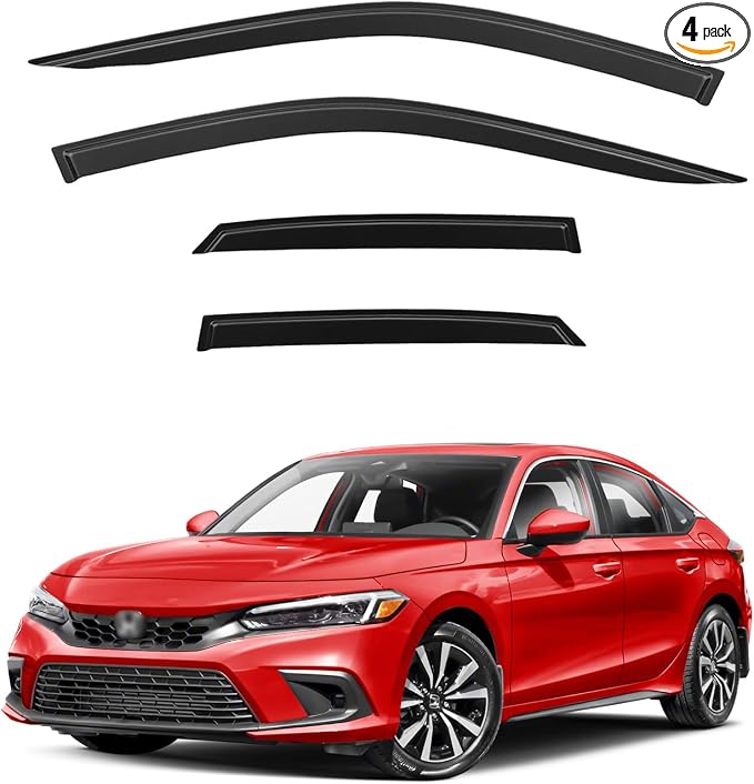 Window Visor for 2022-2025 Honda Civic, Out-Channel Rain Guards Shields Vent Deflector Shade Wind Dark Smoke, Tape-On Outside-Mount 2023 22 23 24, 4PCS