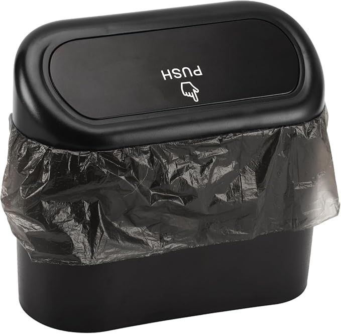 Car Trash Can with Lid, Mini Auto Dustbin Garbage Organizer with 30 Pcs Plastic Trash Bag, Automotive Garbage Container Bin for Vehicle, Home, Office