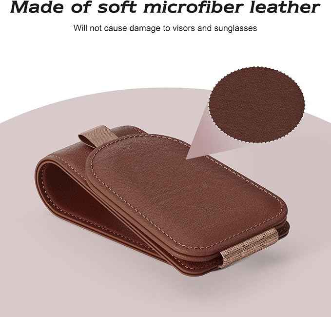 Sunglass Holder for Car Visor, Brown, 2 Packs | Suede Cloth, Magnetic, Organizer for Car Accessories