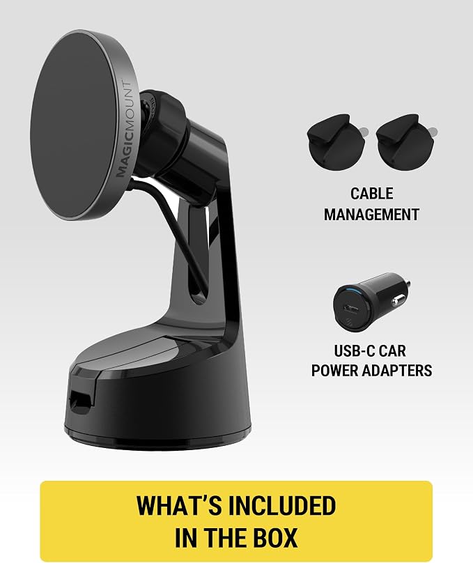 MagicMount Charge Pro Qi2 Fast Wireless Charging MagSafe Car Mount Charger, 15W Magnetic Cell Phone Holder for Car Dashboard/Windshield Compatible with iPhone 16/15/14/13/12 Pro Max Plus, S25