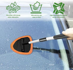 Windshield Cleaning Tool, Car Window Cleaner with Extendable Long Handle and 4 Washable Reusable Microfiber Pads, Auto Interior Exterior Auto Glass Wiper for Windshield, Universal for Cars (Orange)