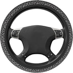 Black Leopard Print Steering Wheel Cover Universal 15 Inch Cheetah Elastic Steering Wheel Cover Leopard Auto Car Accessories Non-Slip Breathable Neoprene Steering Wheel Covers Protector Universal