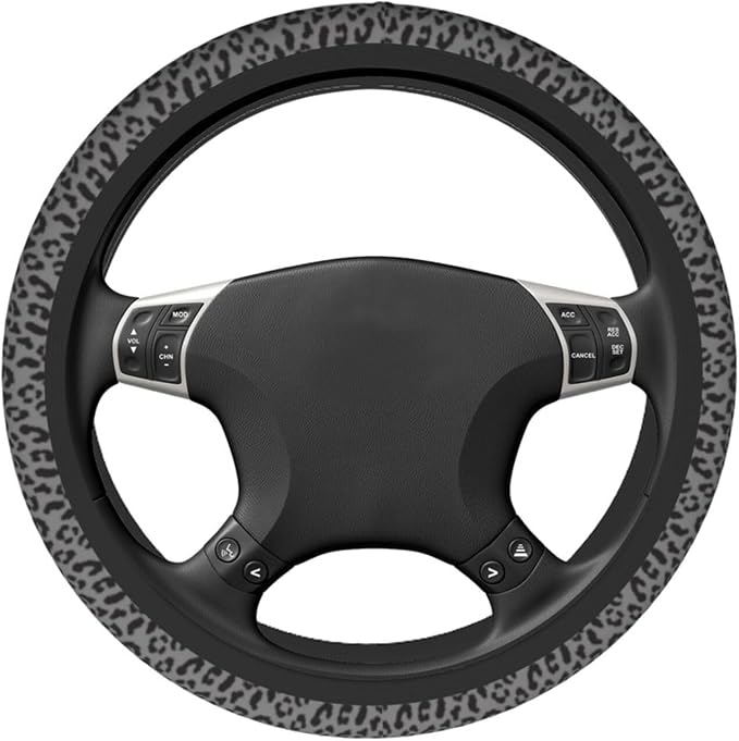 Black Leopard Print Steering Wheel Cover Universal 15 Inch Cheetah Elastic Steering Wheel Cover Leopard Auto Car Accessories Non-Slip Breathable Neoprene Steering Wheel Covers Protector Universal