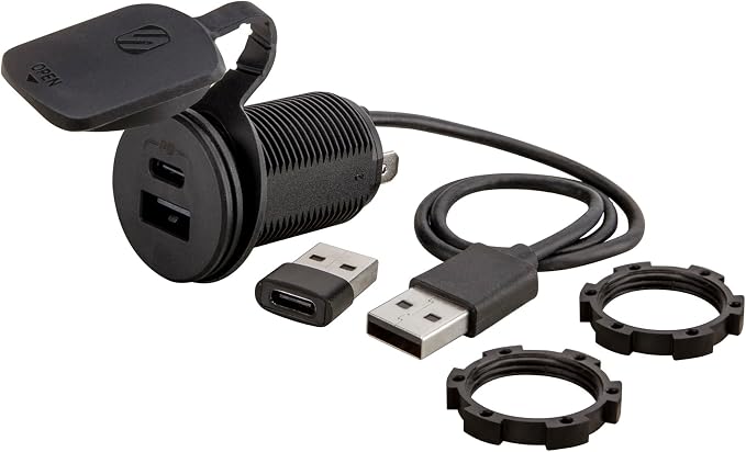 CPPDRLK-SP PowerVolt 27W Dash Port USB PD 3.0 Type-C Car Charger Compatible w/ Apple CarPlay & Android Auto Passthrough with USB-A to USB-C Adapter, Charger Socket for Car, Truck, Motorcycle