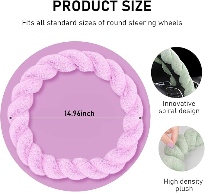 Fluffy Car Steering Wheel Cover, 15 Inches Anti-Slip Round Fuzzy Winter Steering Wheel Protector, Soft Warm Plush Steering Wheel Cover for Women Girls, Car Accessories (Purple, D-Shaped)