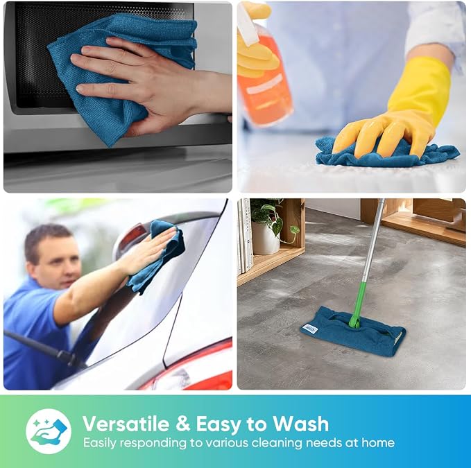 Navy Blue Microfiber Cleaning Cloth, 24 Pack Cleaning Towels for Kitchen, Lint Free, Scratch-Free, Highly Absorbent, and Reusable Cleaning Rags for House, Window, Cars, 11.5 X11.5 inch