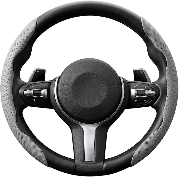 2PCS/Set Car Steering Wheel Cover, Leather Segmented Anti-Slip Automotive Wheel Protector, Soft Breathable Vehicle Steering Protection Covers, Universal Interior Accessories (Gray)