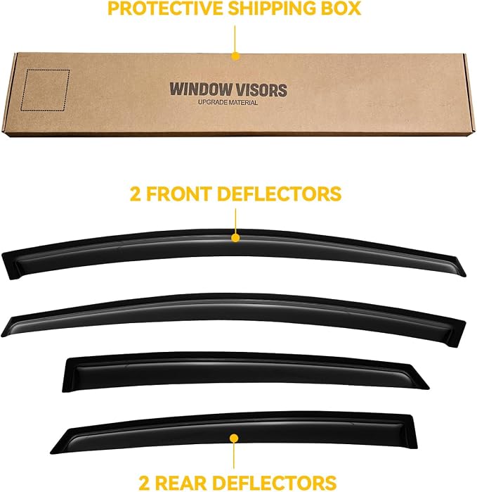 Rain Guards for 2012-2018 Ford Focus Sedan & Hatchback (Not fit rs), Out-Channel Window Visor Shields Vent Deflector Shade Wind Dark Smoke 2013 2014 2015 2016 2017 12 13 14 15 16, Outside-Mount, 4PCS