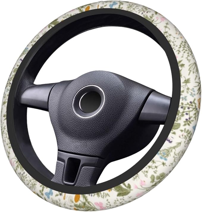 Flowers Colorful Floral Spring Steering Wheel Cover Car Accessories Cute for Women Girls Girly Universal 15 Inch Neoprene Auto Interior Decor Anti Slip Car Truck Protector