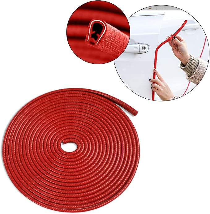 Car Door Edge Guards, Universal Rubber Seal Protector, U Shape Edge Trim, Red, 32FT