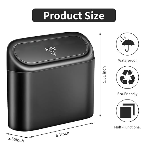 Car Trash Can with Lid, Leakproof Mini Garbage Bin for Car – Compact Design with Self-Closing Lid, Waterproof & Easy to Clean, Includes Trash Bags for Door Pocket, Cup Holder, or Office Desk (1)