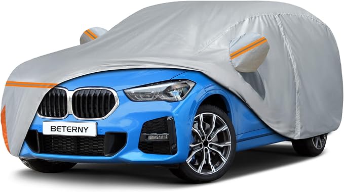 Waterproof Car Cover for 2009-2026 BMW X1, Custom-fit All Weather Sun Rain UV Dust Snow Protection Outdoor X1 Full Car Cover with Door Zipper and Cotton Lining-Gray