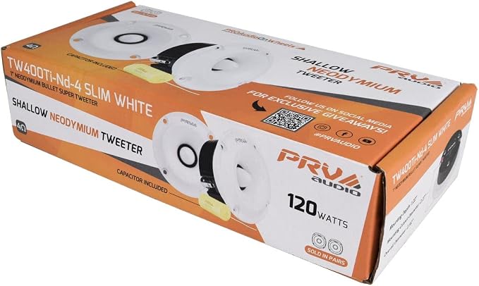 Bullet Super Tweeters - Neodymium, 3 Inch Slim, 120 Watts Max Power, Easy to Mount Pair, 4 Ohm, White