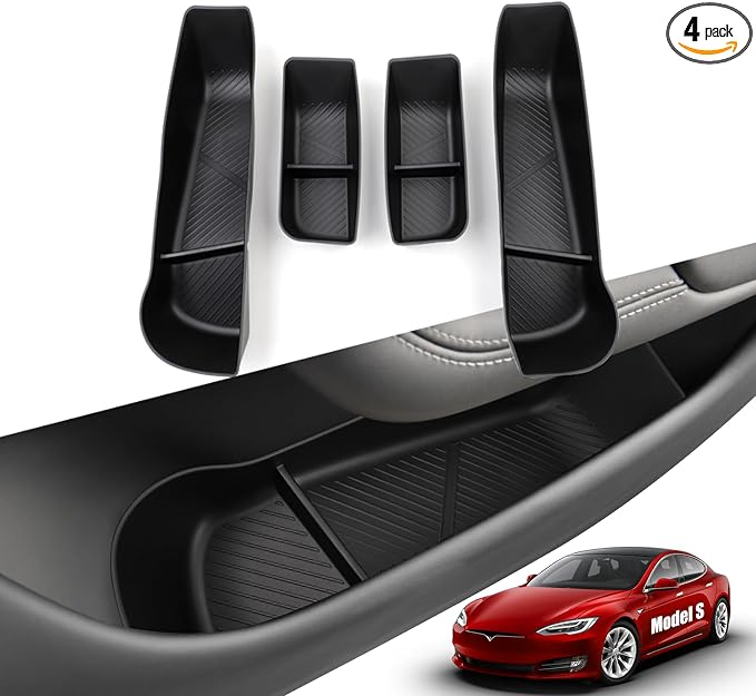 Compatible with 2021-2026 Tesla Model S Door Side Pockets Organizer | 4PCS Front Rear Doors Pockets Inserts Storage Tray for Tesla Model S Accessories 2021 2022 2023 2024 2025 2026