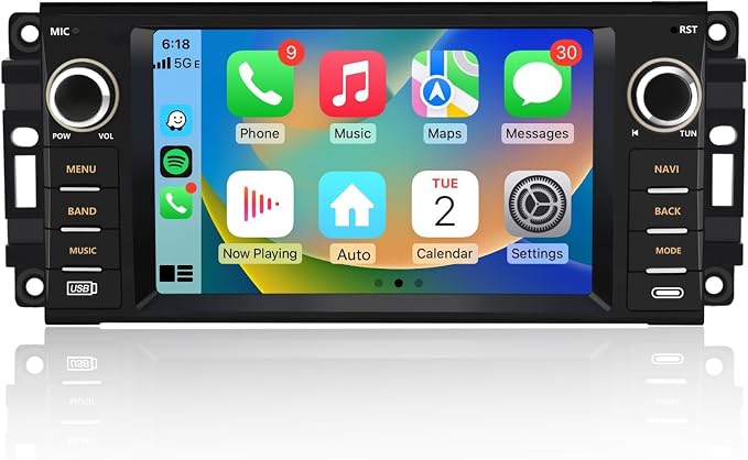 Android Car Stereo for Jeep Wrangler JK 2007-2018 Dodge RAM | RAM 1500 2500 3500 2009-2012, Carplay Android Auto Support, Built in Bluetooth WiFi, 2G RAM 32G ROM