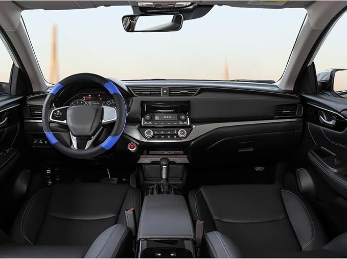 Microfiber Leather Steering Wheel Cover for Honda Accord,Civic,CR-V,HR-V,Pilot(Diamond-Pattern-Black+Blue-Standard Size)