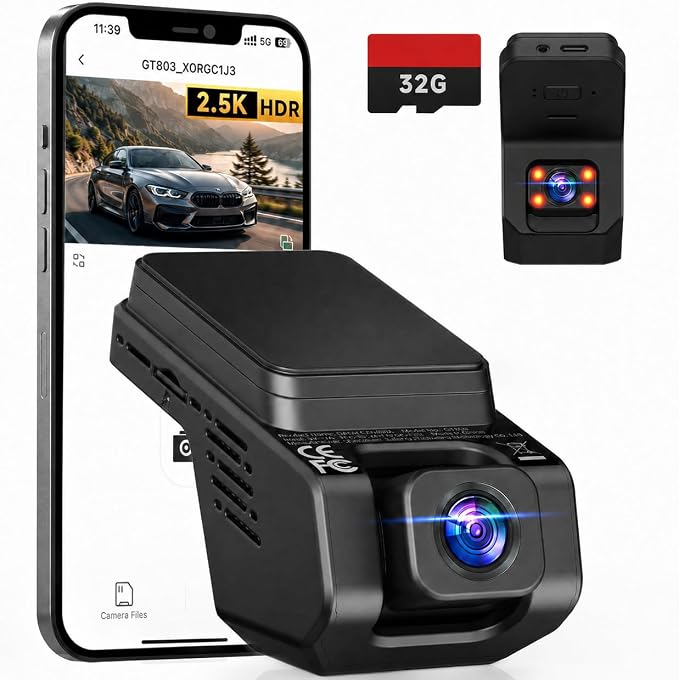 Dash Cam Front and Inside, 2.5K+1080P Dual Hidden Camera for Cars, Car Camera Front and Interior with Night Vision, 4 IR LEDs, G-Sensor, 24H Parking Mode, Loop Recording, 32GB Card Included