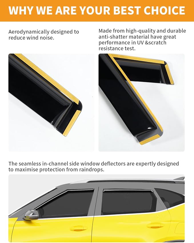 in-Channel Window Rain Guards Fit for Kia Seltos 2021-2026 Rain Guards Extra Durable Window Deflectors Visors Vent Visors Vent Shades Car Accessories -4 pcs