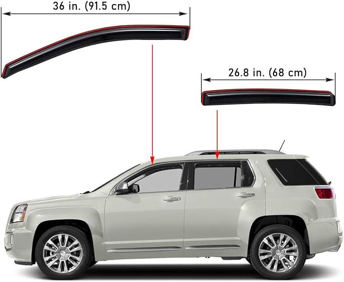 Extra Durable Clip-on in-Channel Auto Vent Window Visor, Fits 2010-2017 GMC Terrain, UV Protection Rain Guard, Original Wind Deflector, No-Drill Easy Install, Dark Smoke, 4-Pcs