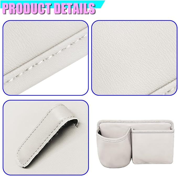 Car Side Door Organizer, Leather Auto Back Seat Storage Pouch with Cup Holder, Car Console Side Trash Can, Universal Vehicle Interior Organizer Pocket for Phone, Coin, Sunglasses (White)