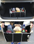 Car Trunk Organizer, Black, 3 Large Sections of Storage, Store Your Cleaning Supplies, Emergency Gear, Groceries, Tools, Great For On The Go Moms