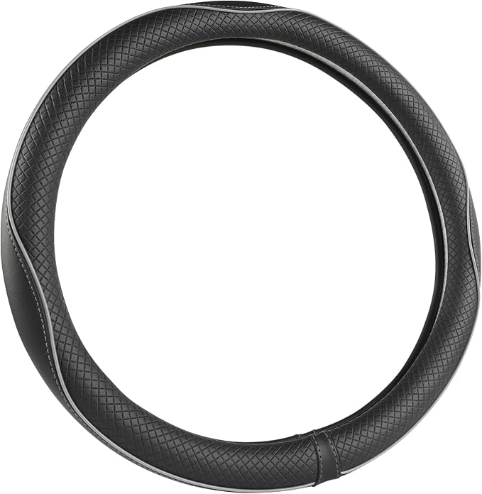 Microfiber Leather Car Steering Wheel Cover for Honda Accord Civic CR-V HR-V Pilot Fit Passport Odyssey,Sport Style,14.5-15 inch (Black+Gray Line-Standrad Size)
