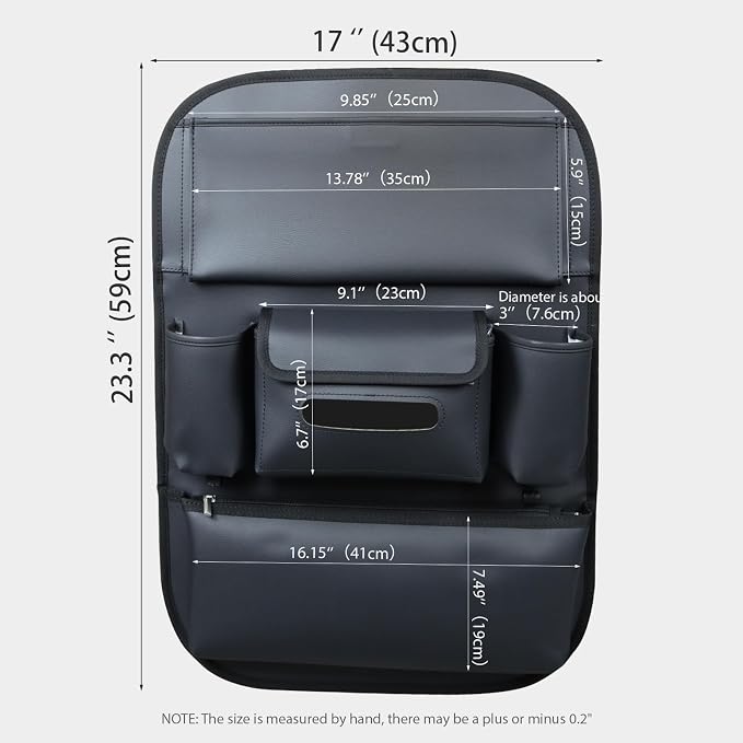 Car Seat Organizers Waterproof Backseat Protector with Storage Pocket Large Leather Kick Mats for Kids Pets Automobile SUV Truck (Black, Large Pocket)