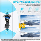 VSYSTO Dual 2K Motorcycle Dash Camera, 5G WiFi High Speed Video Download, Parking Monitoring, Starlight Night Vision Front and Rear Cameras, GPS, LED Light Wired Controller