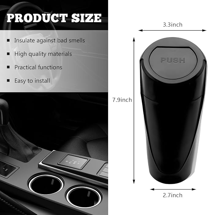 Car Trash Can Bin with Lid, Mini Vehicle Cup Holder Organizer Leakproof Garbage Bin, Waterproof Cup Type Trash Can Multi-Function Storage Container for RV Home Office (Black)