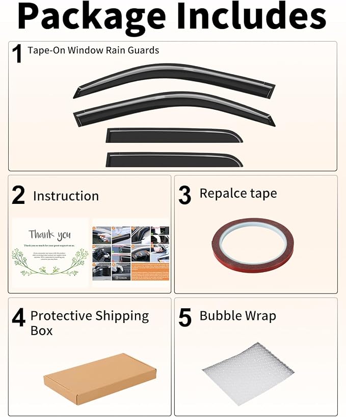 Low Profile Window Rain Guards Fit for 2009-2003 Toyota 4Runner Rain Guard Window Deflectors Extra-Thick Side Window Visors Vent Shades Tape-on Vent Visors Car Accessories