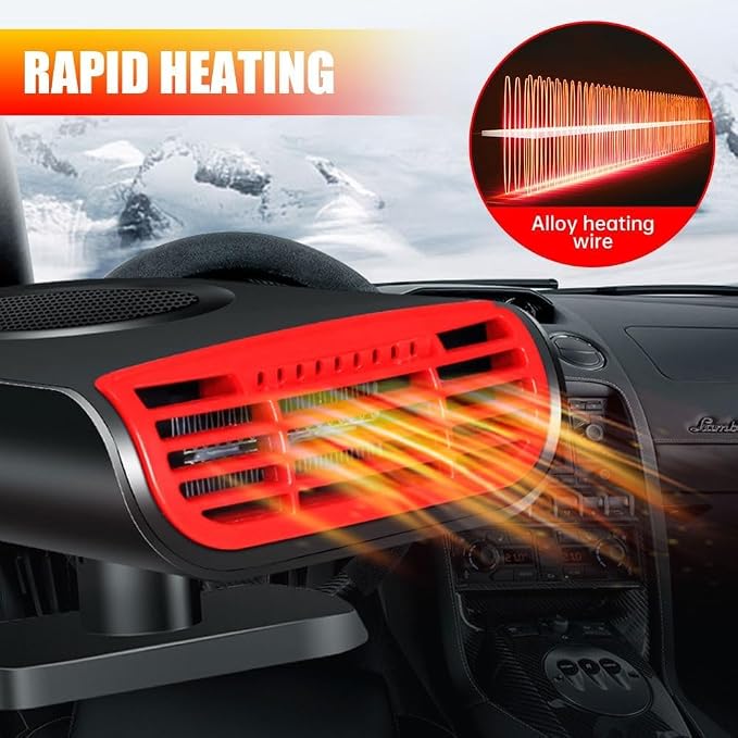 Car Heater, 2-in-1 Car Defroster with 360° Rotation for Instant Windshield Defogging Demisting, Fast Heating & Cooling Fan for All 12V Vehicles, Trucks, RV