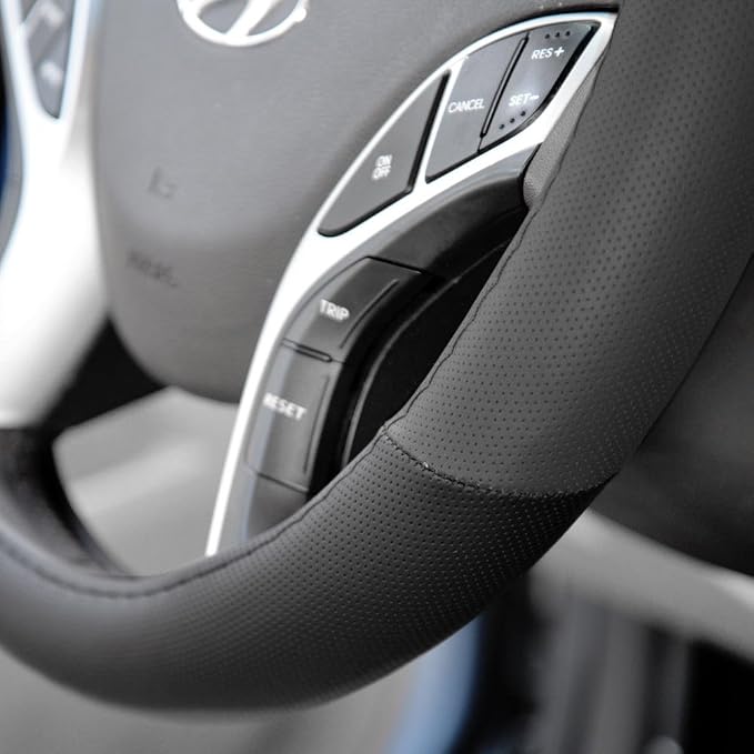 Sporty Two Tone Ergonomic Grip Steering Wheel Cover - Plush Leather Grip for Standard Size Wheels 14.5-15 inch Gray/Black