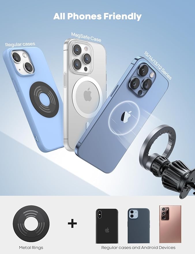 for MagSafe Car Mount - [20 Super Magnets] Magnetic Phone Holders for Your Car, Air Vent Phone Holder Car, HandsFree Cell Phone Holder Mount Accessories for Women Men fit iPhone 17 Pro Silver
