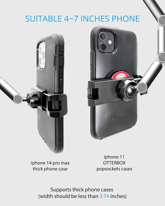Rear View Mirror Phone Holder Mount for Car, Aluminum Multi-Directional metal arms and 360-degree Rotatable Retractable, Auto Essentials Accessories Compatible with iphone android phones (Silver)