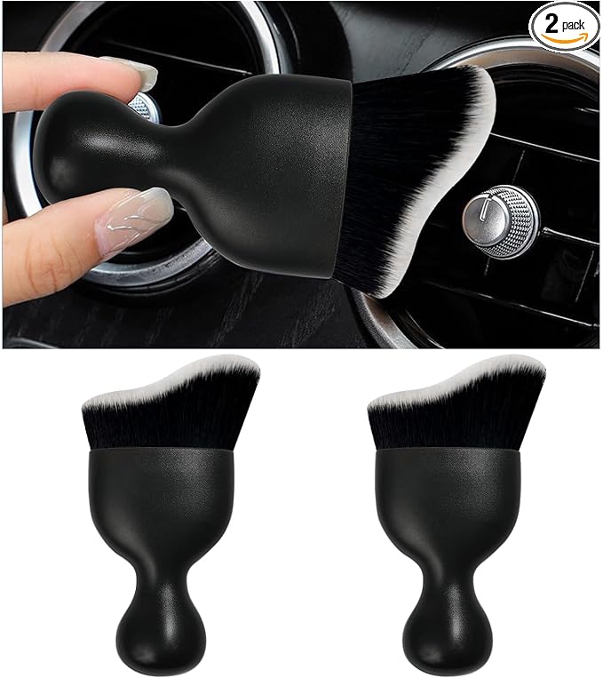 2PCS Car Interior Dust Brush, Soft Scratch Free Auto Detailing Brushes, Universal Vehicle Interior Cleaning Tool for Automotive Dashboard, Air Vents, Leather (Black & White)