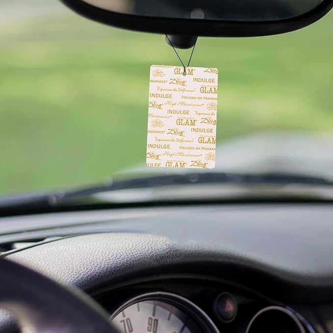 Tyler Candle Company Diva AutoGlam Auto Air Fresheners – Set of 6 – Long-Lasting Luxury Car Air Freshener – Warm Fruity Floral Scent with Amber & Chocolate – Individually Wrapped