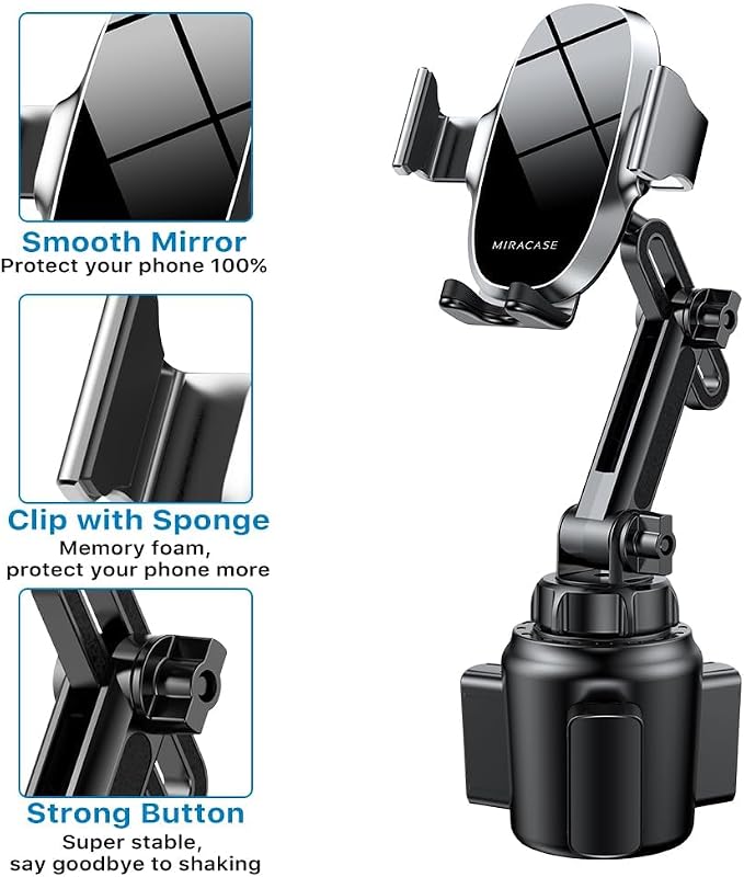 Cup Phone Holder for Car, [Upgraded Version] Adjustable Long Neck Car Cup Holder Phone Mount Cradle Friendly Compatible with iPhone Samsung Google and All Smartphones, Silver