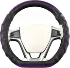 D-Shaped Car Steering Wheel Cover, 14.5-15" Anti-Slip Steering Wheel Protector with 3D Honeycomb Massage Grip, Comfortable Sporty Auto Interior Decor Accessories, Universal Fit (Black/Purple)