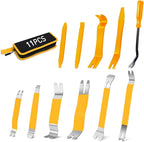 11PCS Trim Removal Tool Kit, Metal & Nylon Pry Tools Set for Car Door Panel, Dashboard, Audio, Clips, Fastener Remover w/Storage Box – Yellow