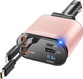 【Upgraded】 Retractable Car Charger 4 in 1, Fast Car Phone Charger with Cord 2.6ft, USB C Car Charger Adapter, Compatible with iPhone 17/16/15/15 Pro Max/14/13/12/11, Galaxy, Pixel