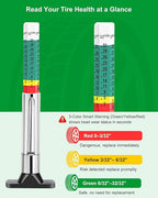 Tire Tread Depth Gauge & Pencil Tire Pressure Gauge 10-75 PSI, Calibrated to ANSI B40.1 Grade B(±2%), Color-Coded Tread Indicator, 4 Valve Caps & Storage Case, Tire Safety Kit for Cars, SUVs