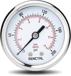 200 Psi Pressure Gauge, 2" Dial Size, 1/4 NPT Back Mount, Waterproof, Stainless Steel Case, for Water Filter Pneumatic Regulator Air Compressor Tire Pressure Test