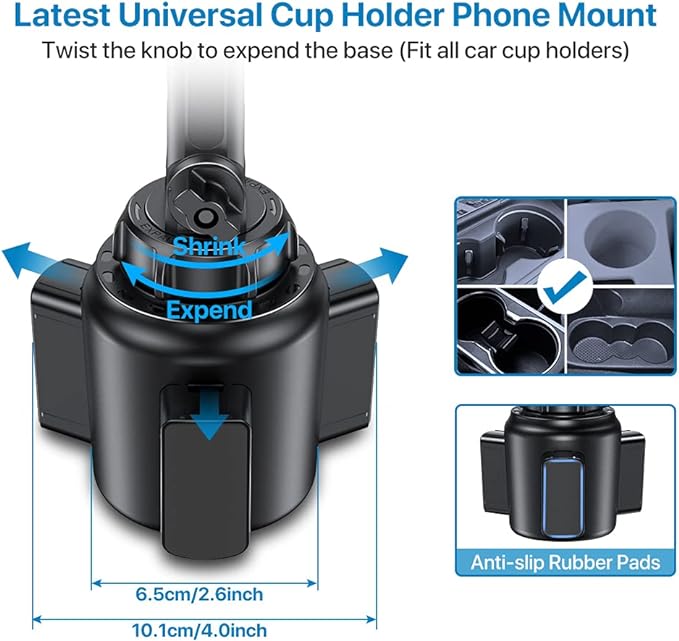 Universal Cup Phone Holder for Car, [Upgraded Version] Adjustable Long Neck Car Cup Holder Phone Mount Cradle Friendly Compatible with iPhone Samsung Google and All Smartphones, Blue